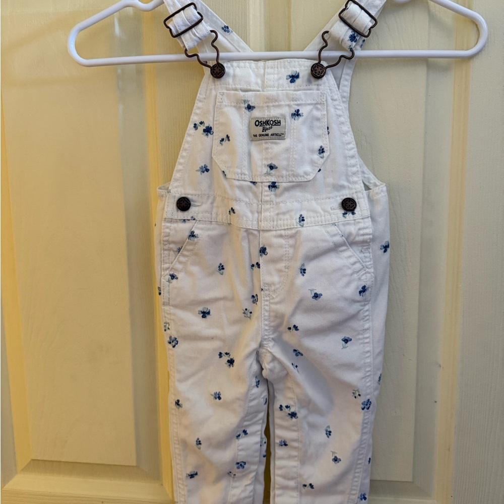 OshKosh B'gosh White and Blue Anchor Print Overalls